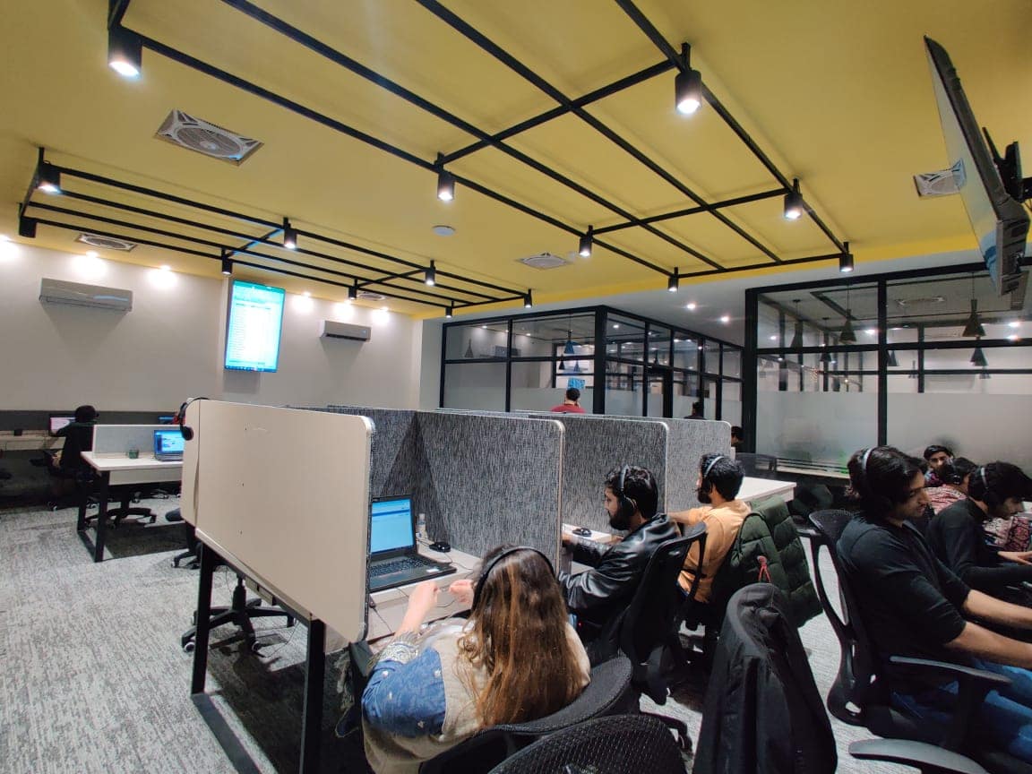Wide view of the contact center floor